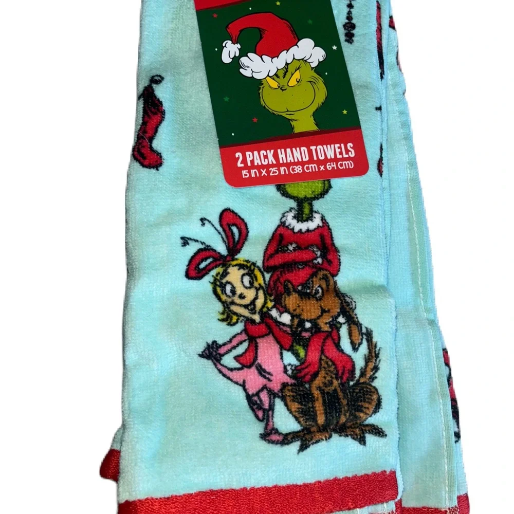 Dr. Seuss Grinch Christmas Holiday Bath Hand Towels Decor